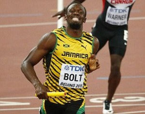 Usain Bolt leading the rela