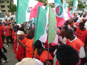 NLC officials stage a protest