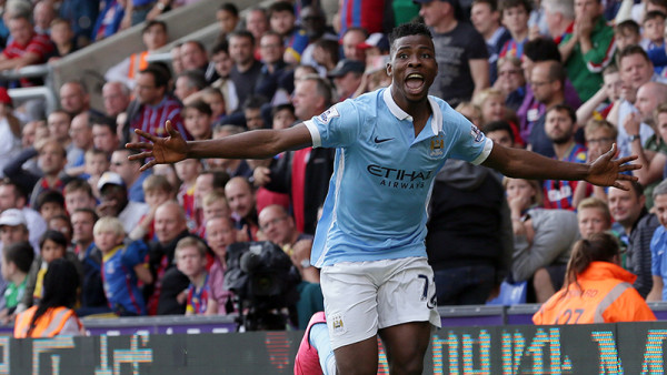 Kelechi Iheanacho celebrates after scoring his first EPL goal