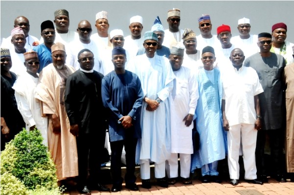 President Buhari, VP Osinbajo and Nigeria's state governors: States facing cash crunch wants MTN's money