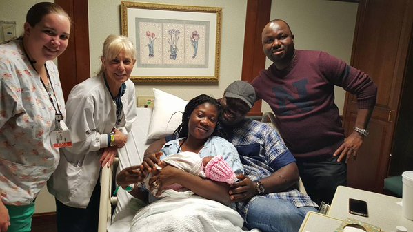 Mercy Johnson, her husband, Okojie and a hospital staff
