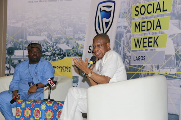 Lai Mohammed speaking at the end of the Social Media Week