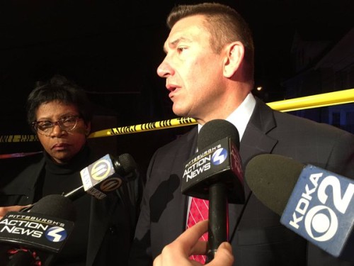 Wilkinsburg shooting: a police official gives a briefing at the scene