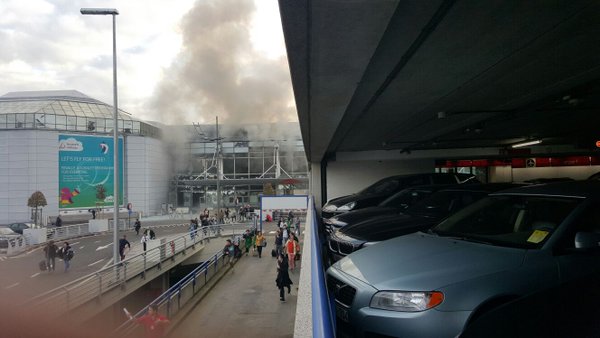 Smoke seen from outside of the Brussels airport