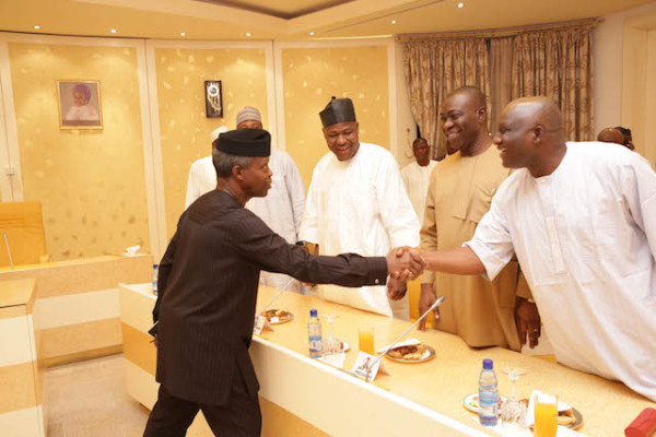 VP Osinbajo takes his turn by greeting the NASS leaders