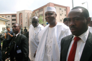 Saraki arriving at the CCT with very few senators in tow