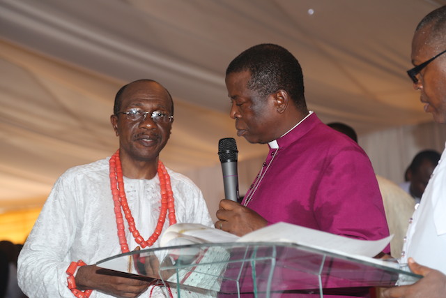Emefiele and Rev. Okoh at the burial ceremony