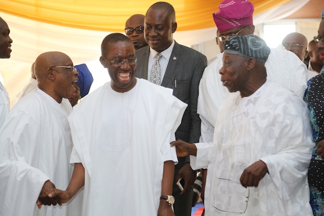 Obasanjo enjoys banters with Okowa