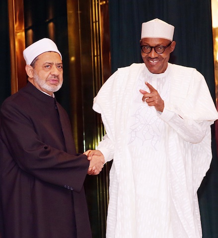 Buhari and Grand Imam of Al-Azhar, Dr. Ahmed El-Tayeb. Photo: Sunday Aghaeze