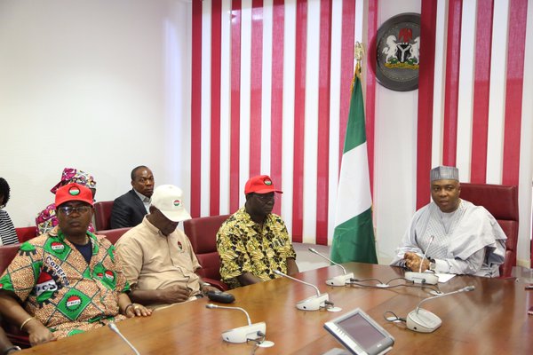 Senate President Saraki with NLC leaders at a meeting In Abuja Thursday