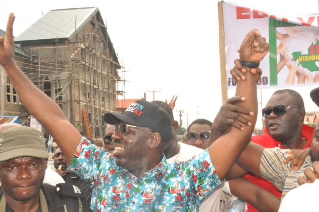 (File photo) Godwin Obaseki, APC governorship candidate at a rally