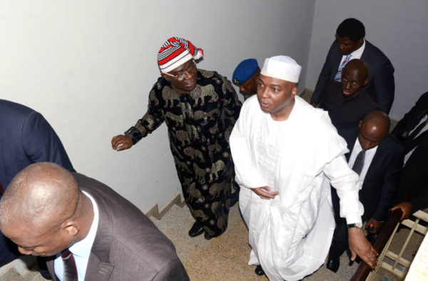 Senator Bukola Saraki and Senator Ike Ekweremadu arriving court premises for trial (photo: Femi Ipaye)