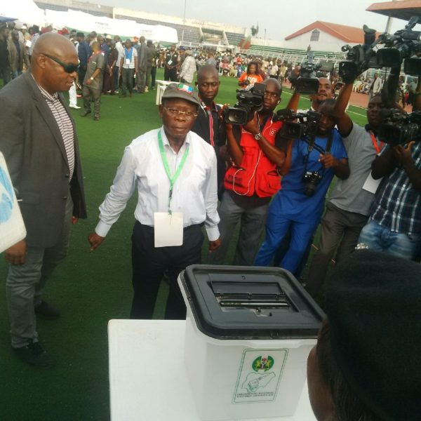 Governor Adams Oshiomhole after casting his ballot