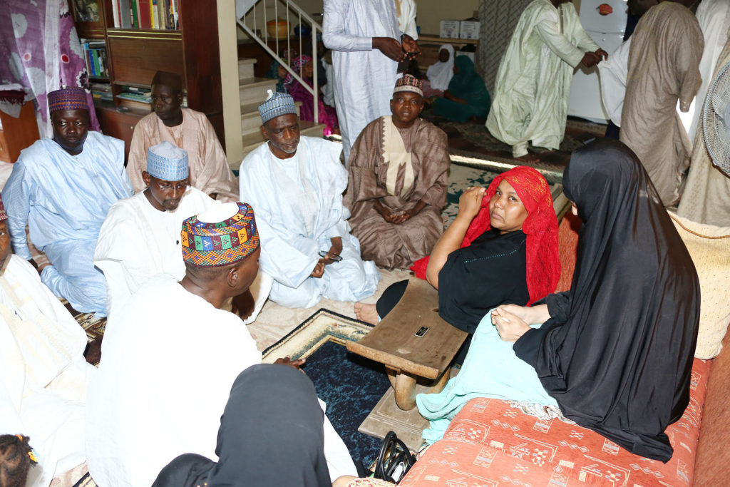 L=R' Minister of Education Mallam Adamu Adamu, National Security Adviser to the President Major General Babagana Monguno leading FGN delegation, Governor of Borno State Alhaji Ibrahim Shettima and Shehu of Bornu, Alhaji Abubakar Al-Amin Elkanemi during an FGN condolence Visit and Burial of Late Alhaji Ali Shettima Monguno on Saturday in Maiduguri Borno State