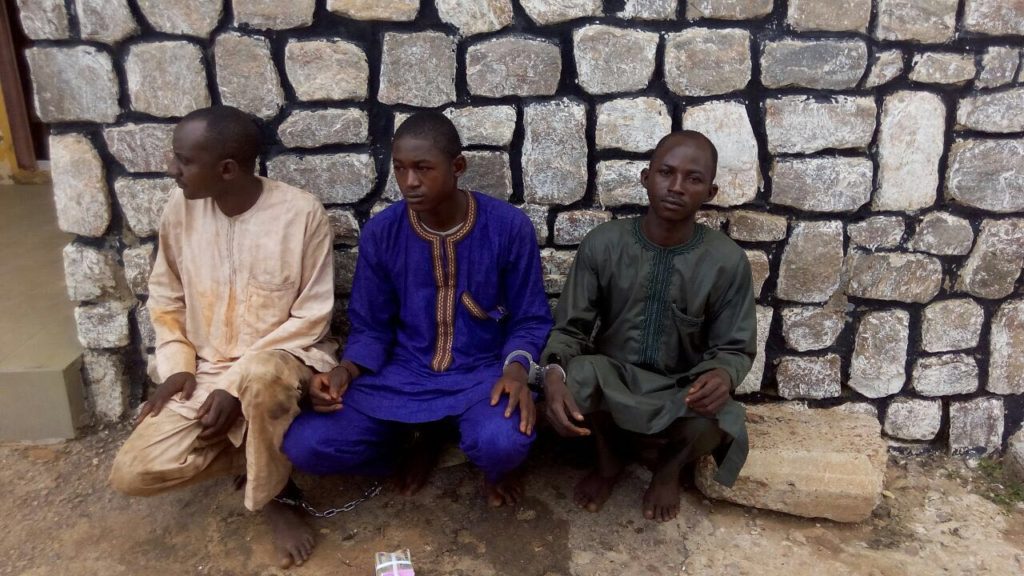 The suspects from Right to Left: Haruna Adamu, the gang leader, Shuaibu Adamu and Abubakar Saidu.