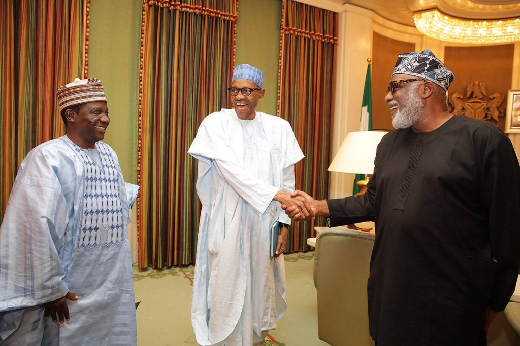 President Buhari receives Gov of Plateau State, Simon Lalong accompanied by Ondo State APC Guber Candidate, Rotimi Akeredolu in Abuja.