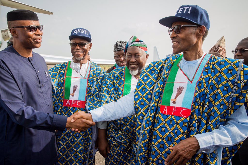 Gov. Mimiko receives Buhari and other APC Chieftains at Akure Airport
