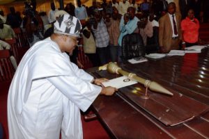 Gov. Ajimobi presenting the 2017 budget to House of Assembly