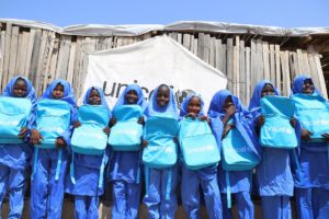 Pupils with bags provided by UNICEF in Northeast Nigria