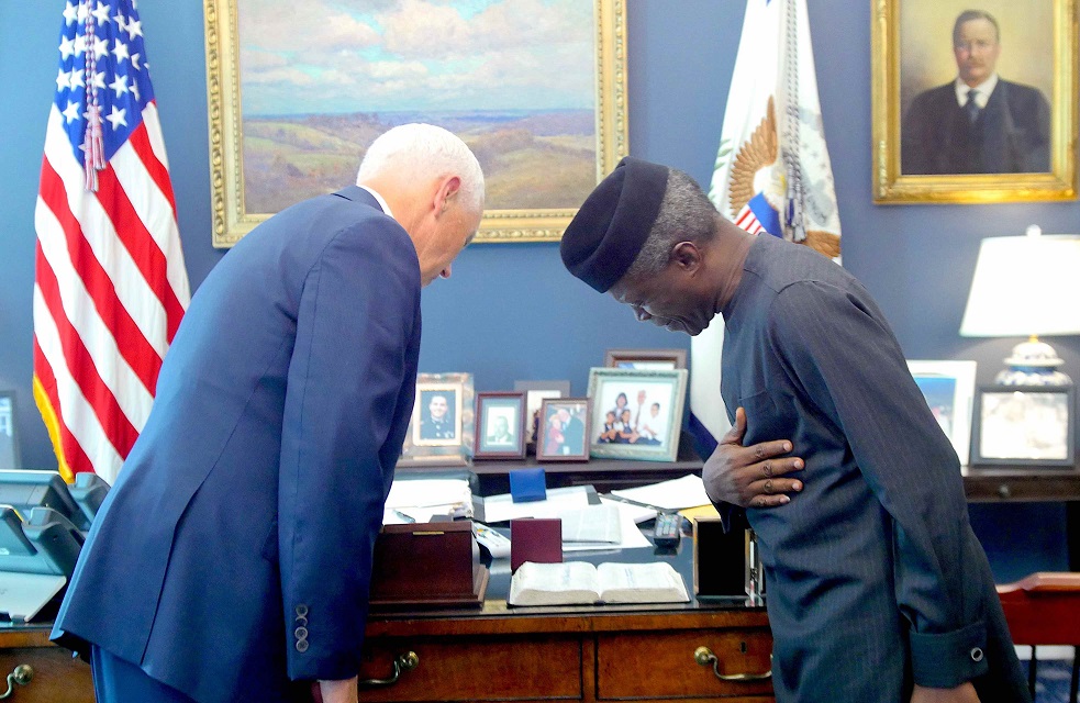 PHOTOS: Osinbajo received at White House by Vice President Pence