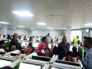 Permanent Secretary, Ministry of Education, Mr Sunny Echono and Registrar, Teachers Registration Council of Nigeria (TRCN) Prof. Josiah Ajiboye, with other officials monitoring the Teachers Professional Qualifying Examination at the FCT Centre