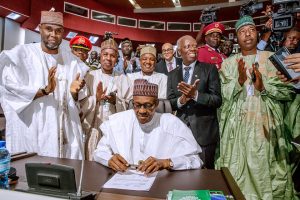 President Buhari signs Agreement establishing African Continental Free Trade Area (AfCFTA) at the Opening of the 12th Extra Ordinary Session of the Assembly of African Union Heads of State and Government in Niamey Niger Republic on 7th July 2019