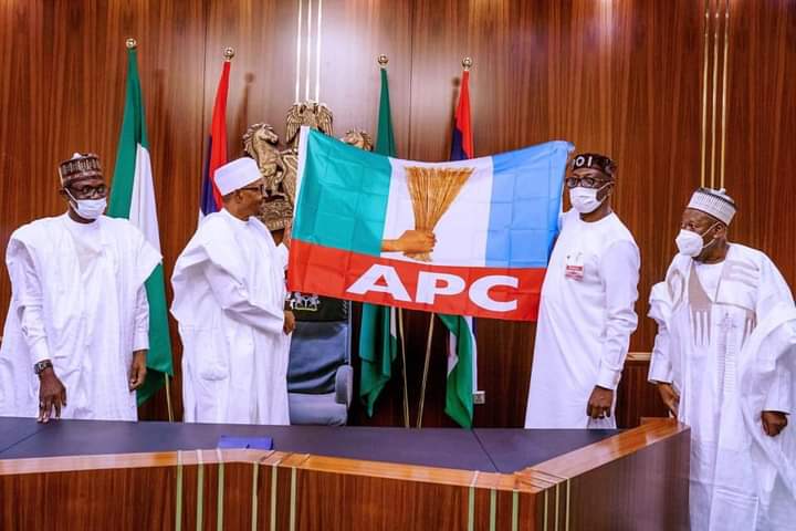 PHOTOS: Ize-Iyamu visits Buhari, gets APC flag for Edo 2020