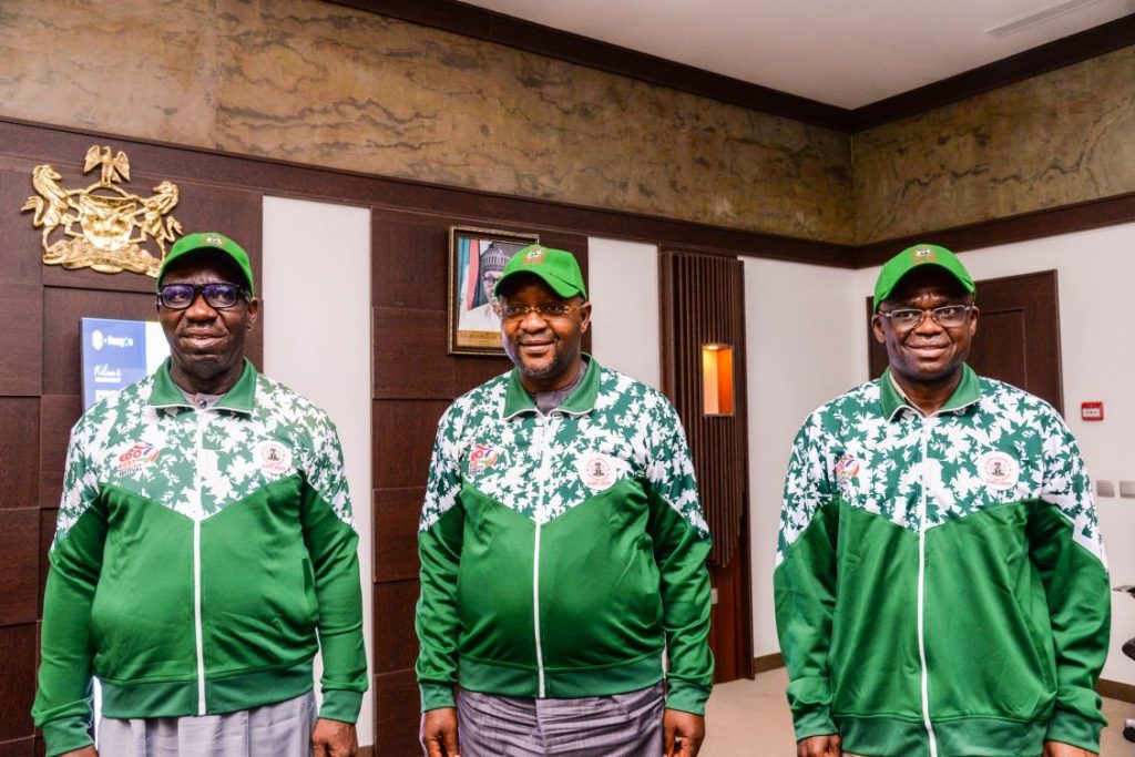 Obaseki, Dare and Shuaib during meeting on the National Sports Festival on Friday