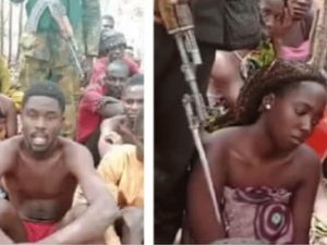 Screen grab from the video released by the bandits showing the abducted students of Federal College of Forestry Mechanization, Kaduna