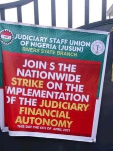 Banner announcing strike by JUSUN members in Rivers