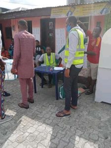 Staff of Rivers State Independent Electoral Commission, RSIEC setting up for the conduct of the local government election in one of the polling units