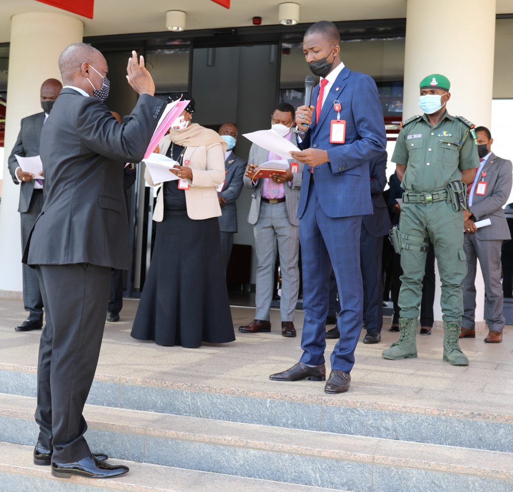 Bawa admistering oath to one of the officials of EFCC