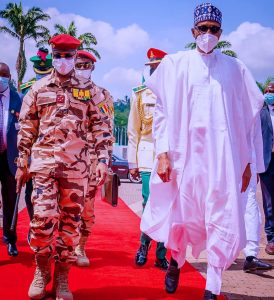 President Muhammadu Buhari and Lt.-Gen. Mahamat Idriss Deby, the President, Transitional Military Council of Chad, at the State House, Abuja.