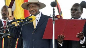 President Yoweri Museveni being sworn in on Wednesday to serve for the sixth five-year term in office.