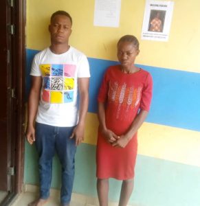 Blessing and her accomplice, Kolawole Imoleayo arrested by the police over sale of two girls