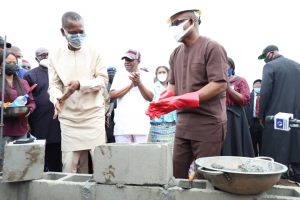 L-R: Special Adviser to the Governor of Rivers State on Special Projects, George-Kelly D. Alabo; Governor of Rivers State, Nyesom Ezenwo Wike, Deputy Governor of Rivers State, Dr. (Mrs.) Ipalibo Harry-Banigo and Senator Barry Mpigi during the flag off of reconstruction of Government Secondary School, Kpor in Gokana LGA on Wednesday.