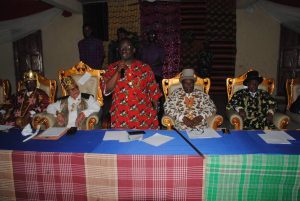 Erastus Awortu , Andoni LGA Chairman addressing traditional rulers during the meeting.