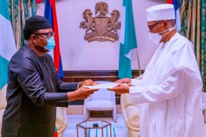 President Buhari receives in audience Mr Felix Mbayu, Minister delegate in charge of Cooperation with the Commonwealth and Special Envoy of H.E. Paul Biya , President of Cameroon in State House on 13th July 2021