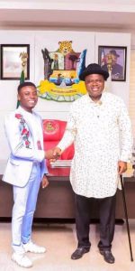 Governor Duoye Diri and Winner of Season Six of the recently concluded Nigerian Idol, Kingdom Kroseide.