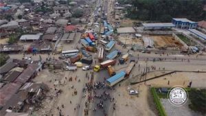 Aerial views of the second day gridlocks caused by the protest on the Eleme section of the East-West road