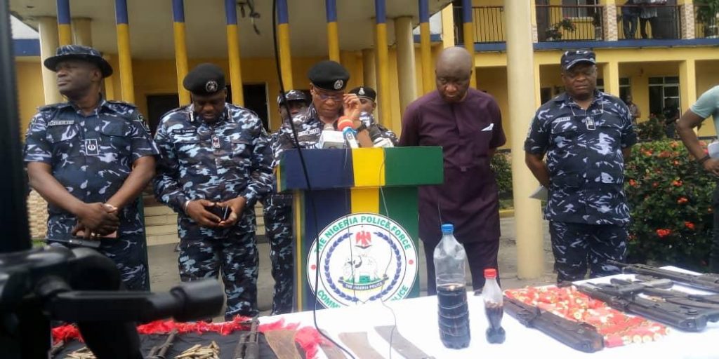 Rivers Police Commissioner, Eboka Friday speaking during parade of the suspects