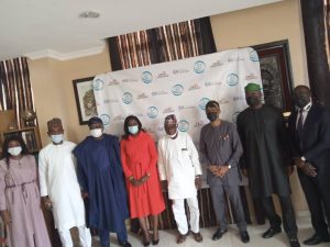 Former President Olusegun Obasanjo (third from right) and the team from Global Oncology (GO).