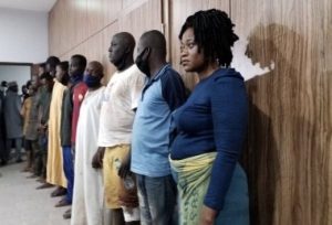 First from right: Lady K and other arrested associates of Sunday Igboho