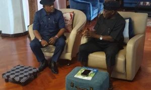 Obasanjo and Secondus during their meeting in Abeokuta on Thursday