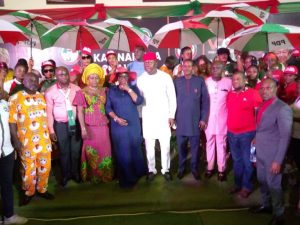 Peoples Democratic Party (PDP) members on Sunday during the inauguration of the Valentine Chineto Ozigbo Campaign Council to execute the campaign of its governorship candidate, Mr Valentine Ozigbo (4th from right in the pix)