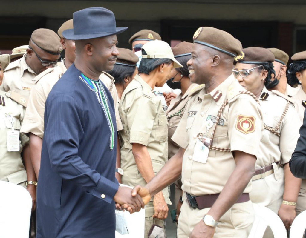 Secretary to Government of Rivers State, Dr. Tammy Danagogo (left) and Comptroller of the Nigeria Immigration Service (NIS), Rivers State Command, Dayo Idowu (right) at the 2021 sensitization and enlightenment workshop organised by the NIS in Port Harcourt on Friday.