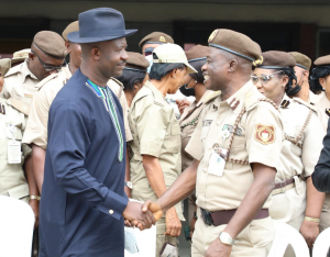 Secretary to Government of Rivers State, Dr. Tammy Danagogo (left) and Comptroller of the Nigeria Immigration Service (NIS), Rivers State Command, Dayo Idowu (right) at the 2021 sensitization and enlightenment workshop organised by the NIS in Port Harcourt on Friday.