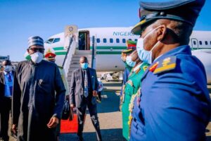 President Muhammadu Buhari being welcomed on arrival at JF Kennedy International Airport in New York on Sunday evening for the UN General Assembly