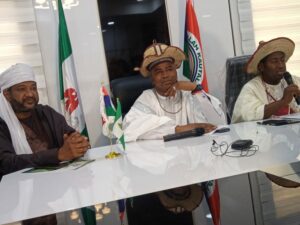 The National Secretary of Miyetti Allah Kautal Hore, Mr Saleh Alhassan, ( Centre) speaking at a National Peace Summit held at Uke, Karu Local Government, Nasarawa State.