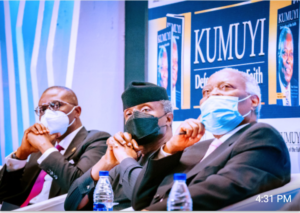 LR: Governor Sanwo-Olu, VP Osinbajo and Pastor Kumuyi at the book launch in Lagos on Friday